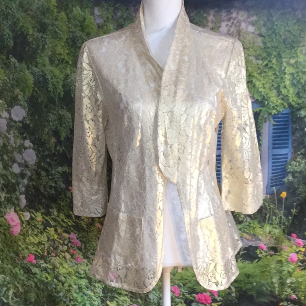 PINKY gold lace see-thru open jacket w/ pockets